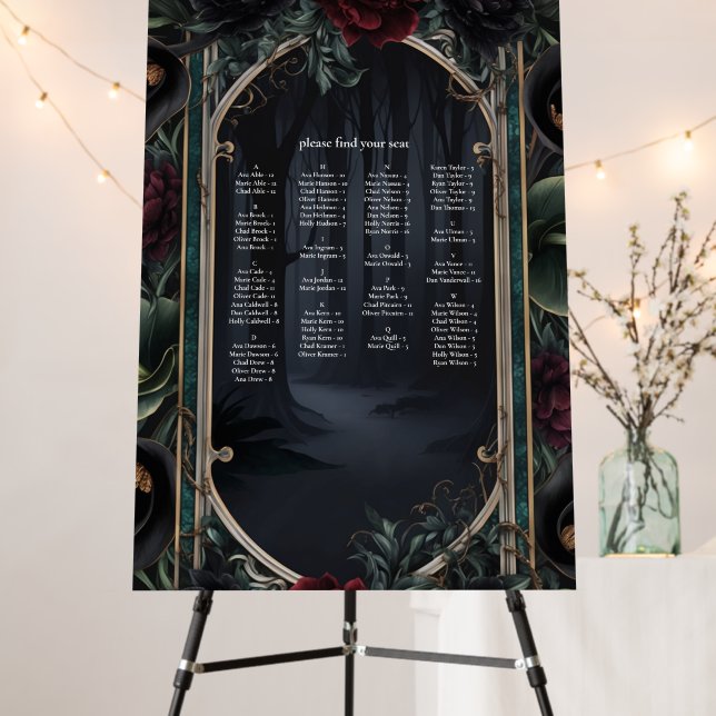 Black Roses Floral Gothic Halloween Seating Chart Foam Board (In Situ (Stand))