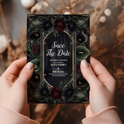 Black Roses Floral Gothic Halloween Wedding Save The Date