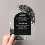 Black Roses Floral Silver Quinceanera Sweet 16  Acrylic Invitations<br><div class="desc">Add a touch of elegance to your special occasion with our luxurious black roses floral acrylic arch invitations, featuring a silver princess crown, a silver arch frame with a black background, and refined silver accents. Ideal for quinceañeras, Sweet 16s, 18th birthdays, debutante balls, and other milestone celebrations, these invitations set...</div>