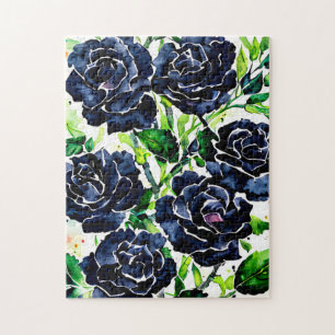 Black Roses Flowers Goth Art Watercolor Painting   Jigsaw Puzzle