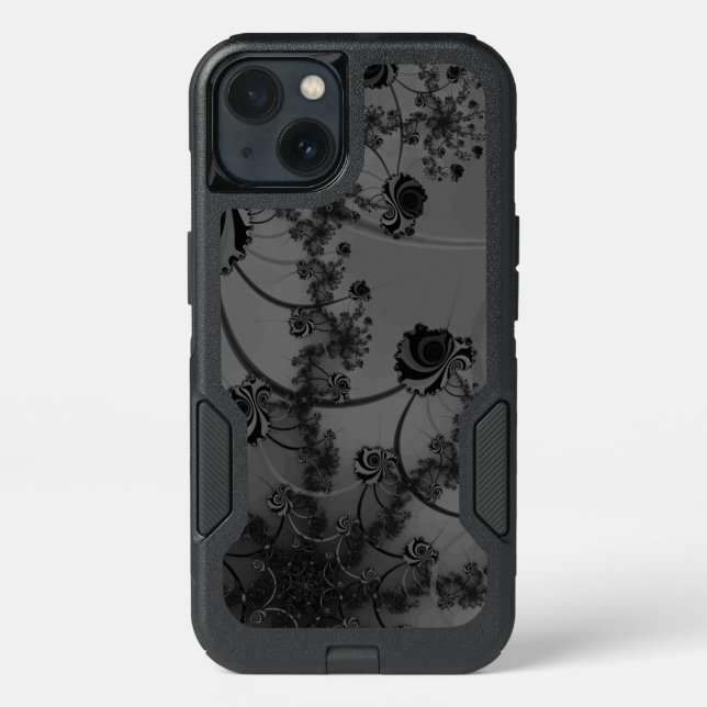 Black Roses Fractal Gothic Flowers Otterbox iPhone Case (Back)