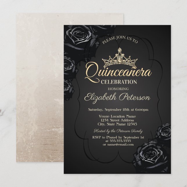Black Roses Frame Quinceañera   Invitation (Front/Back)