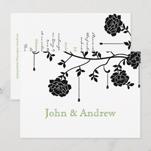 Black Roses Gay Wedding Invitation (Front/Back)