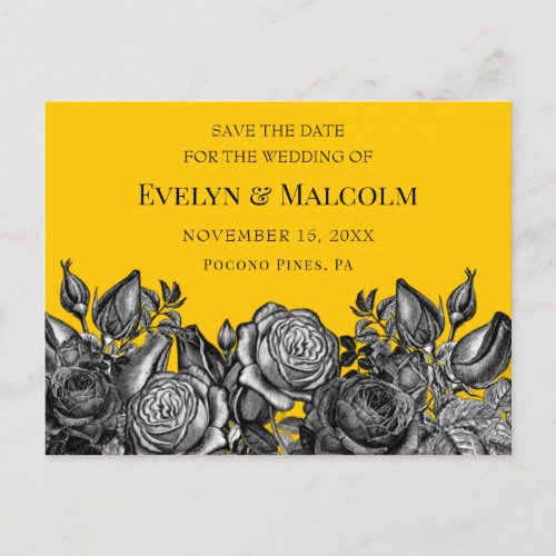 Black Roses Goldenrod Save the Date STD Announcement Postcard