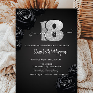 Black Roses Gothic 18th Birthday Invitation