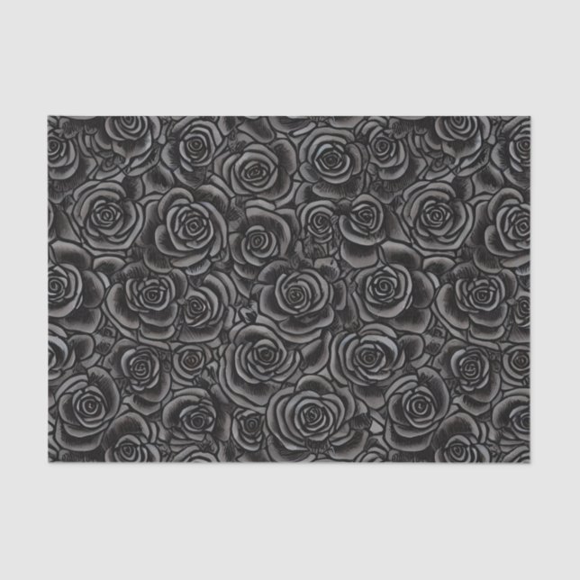 Black Roses Gothic Dark Floral Pattern Whimsigoth Tissue Paper (Front)