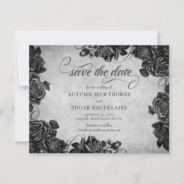 Black Roses Gothic Wedding Save The Date (Front)
