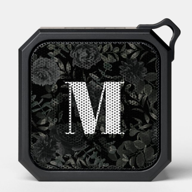 Black Roses Gothic with Monogram Initial Bluetooth Speaker (Front)