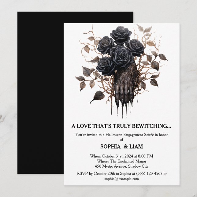 Black Roses Halloween Engagement Party Invitation (Front/Back)