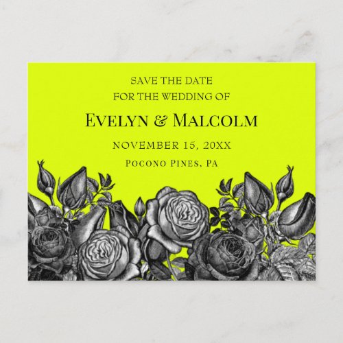 Black Roses Lime Green Save the Date STD Announcement Postcard