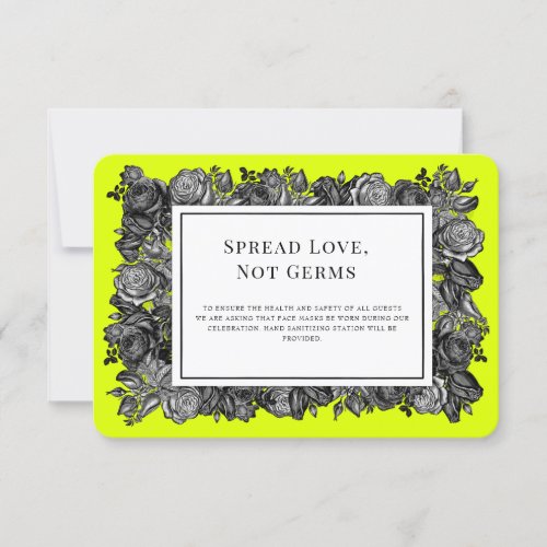 Black Roses Lime Green Wedding Safety Card