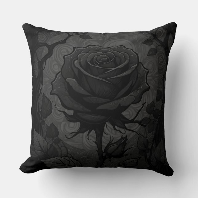 Black Roses Motif 3 Throw Pillow (Front)