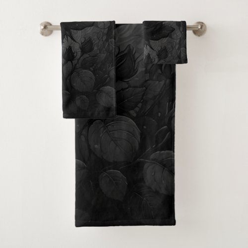 Black Roses Motif Bath Towel Set