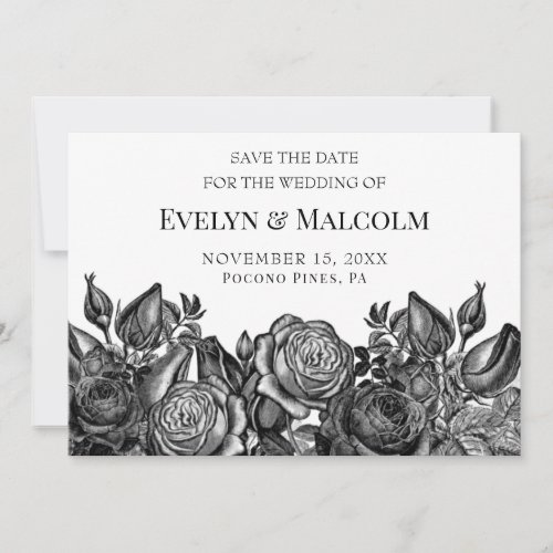 Black Roses on White Save the Date STD Invitation