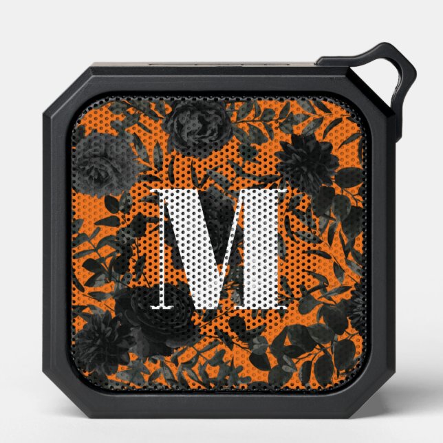 Black Roses Orange Gothic with Monogram Initial Bluetooth Speaker (Front)