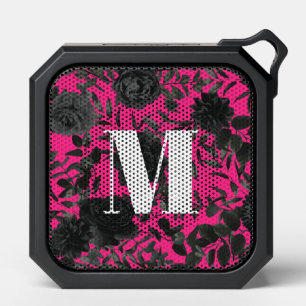 Black Roses Pink Gothic with Monogram Initial Bluetooth Speaker