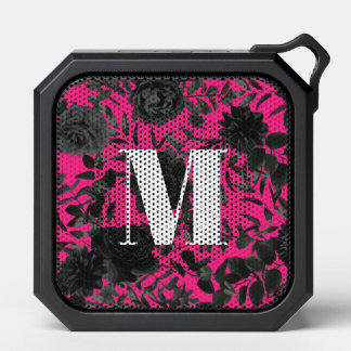 Black Roses Pink Gothic with Monogram Initial Bluetooth Speaker