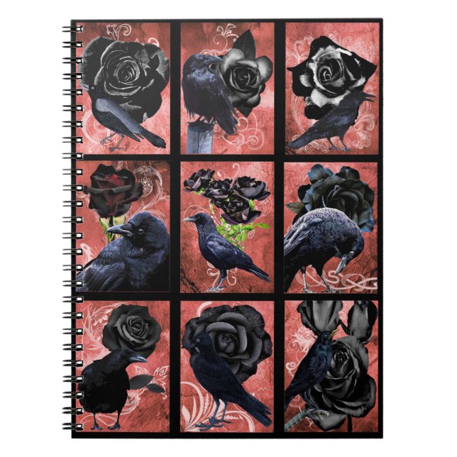 Black roses ravens and crows gothic art collage notebook (Front)