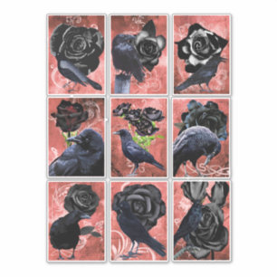 Black roses ravens and crows gothic art collage sticker
