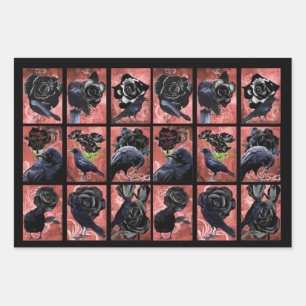 Black roses ravens and crows gothic art collage wrapping paper sheets