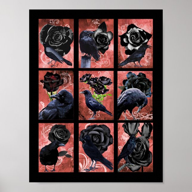 Black Roses Ravens And Crows Gothic Art Poster (Front)
