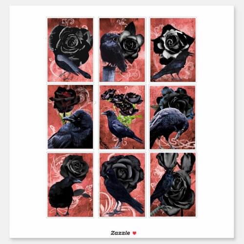 Black Roses Ravens And Crows Gothic Art Sticker