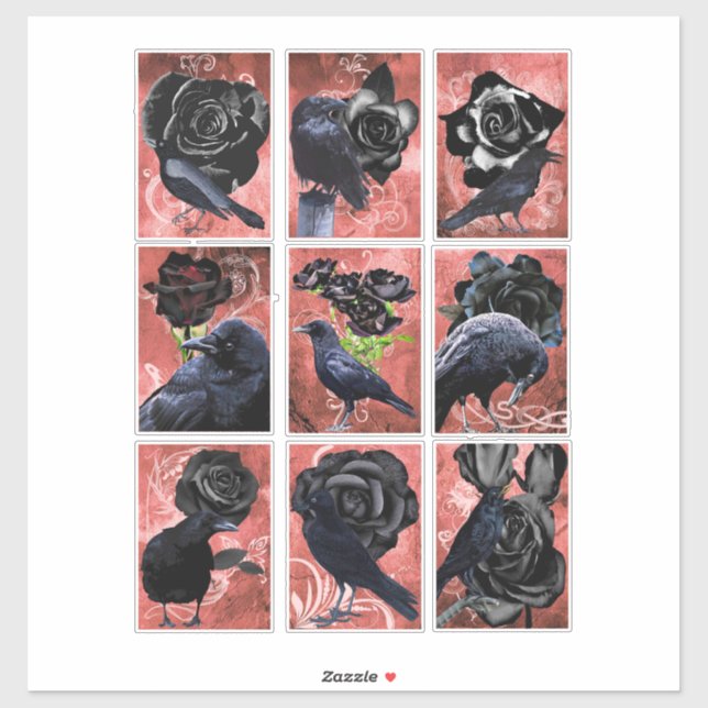 Black Roses Ravens And Crows Gothic Art Sticker (Sheet)