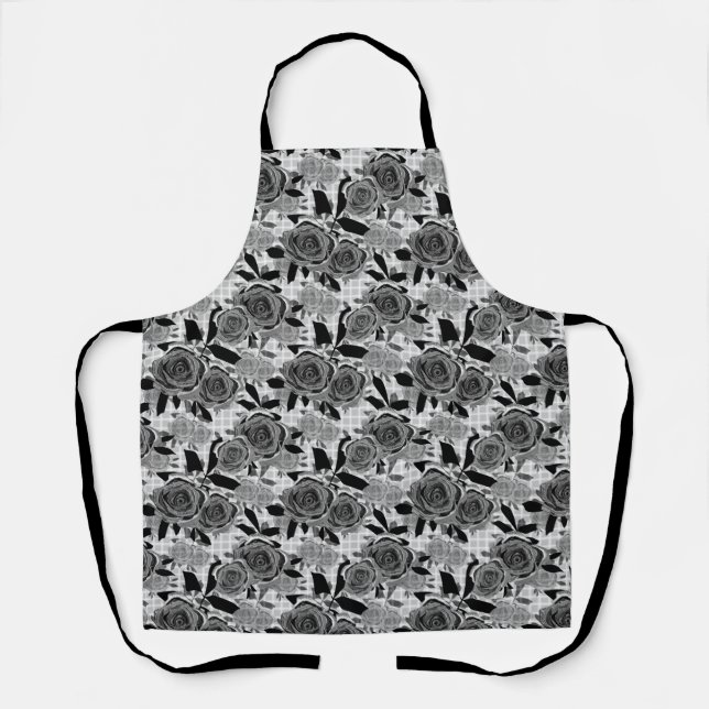Black roses, roses, black and gray   apron (Front)