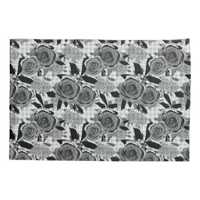 Black roses, roses, black and gray , black pattern pillow case (Back)