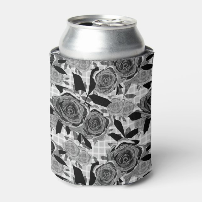 Black roses, roses, black and gray  can cooler (Can Front)