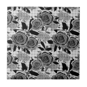 Black roses, roses, black and gray ceramic tile