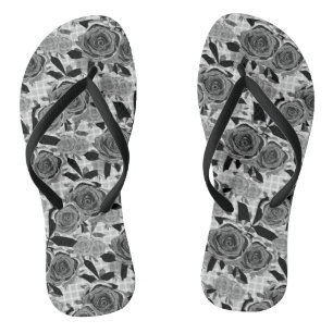 Black roses, roses, black and gray   flip flops