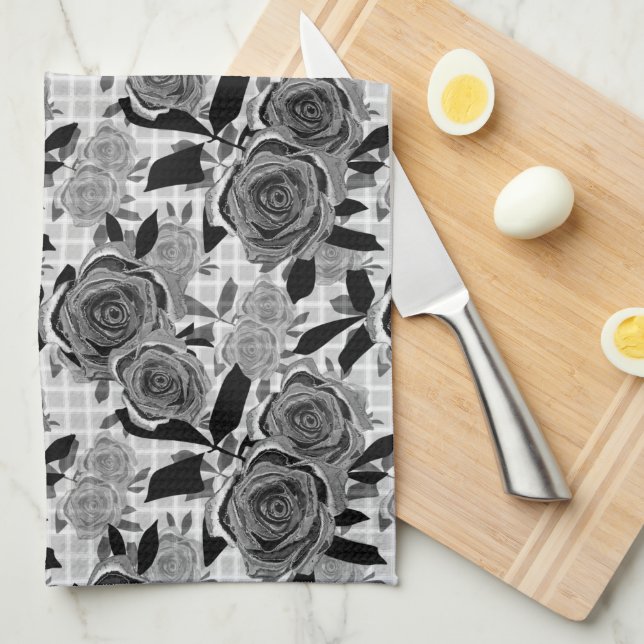 Black roses, roses, black and gray   kitchen towel (Quarter Fold)