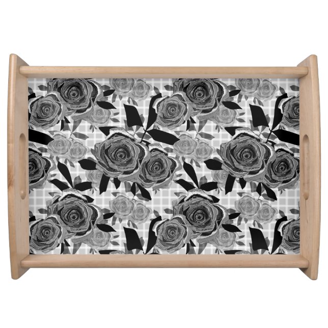 Black roses, roses, black and gray   serving tray (Front)