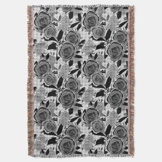 Black roses, roses, black and gray   throw blanket (Front Vertical)