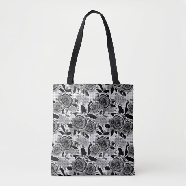 Black roses, roses, black and gray    tote bag (Front)