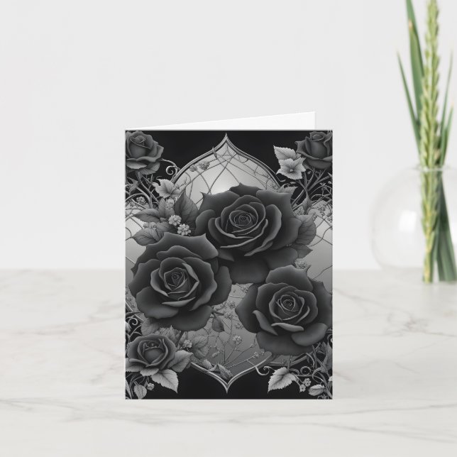 Black Roses Silver-Gray Frame Mother's Day Holiday Card (Front)