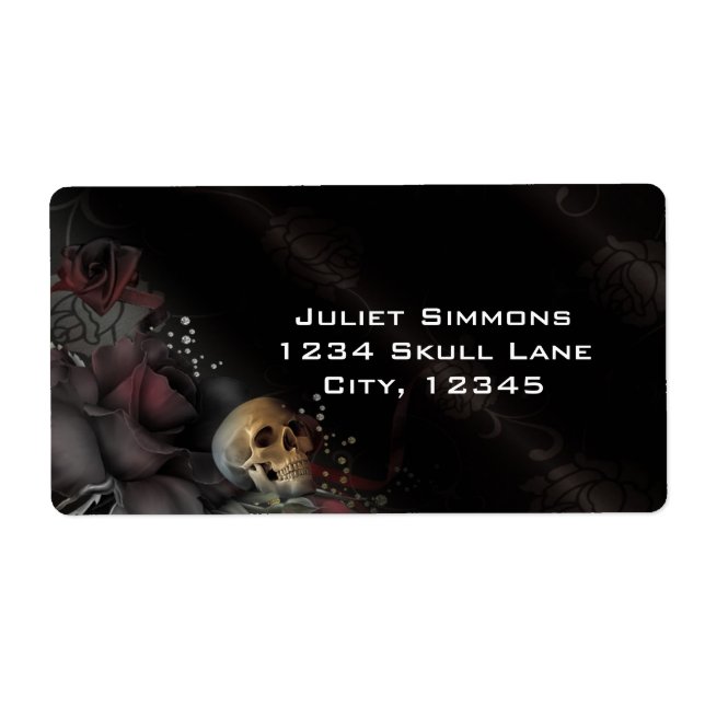 Black Roses + Skull Gothic Goth Fantasy Magic Label (Front)