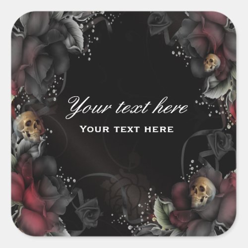 Black Roses  Skulls Gothic Sticker Label