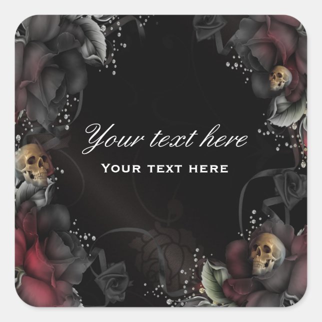 Black Roses + Skulls Gothic Sticker Label (Front)