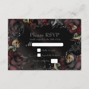 Black Roses & Skulls Gothic Wedding RSVP Card