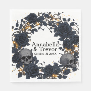 Black Roses & Skulls Personalized Gothic Wedding Napkins