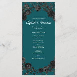 Black Roses Teal Wedding Menu