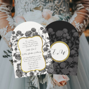 Black Roses Toile Border Custom Color Wedding Invitation