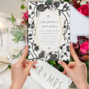 Black Roses Toile Border Custom Color Wedding Invitation