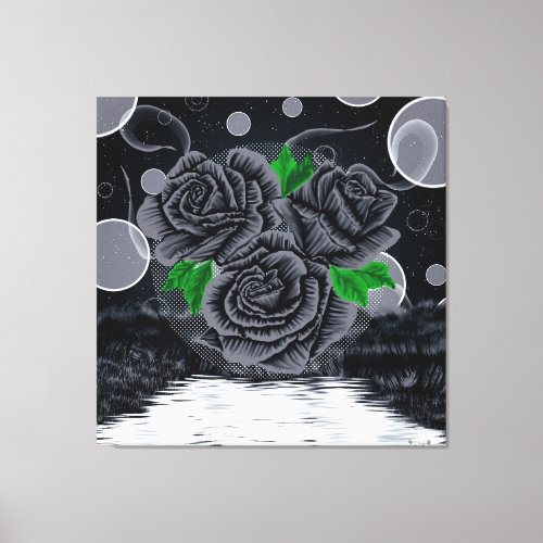 Black Roses Under Night Sky Canvas Print