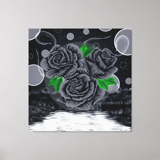 Black Roses Under Night Sky Canvas Print (Front)