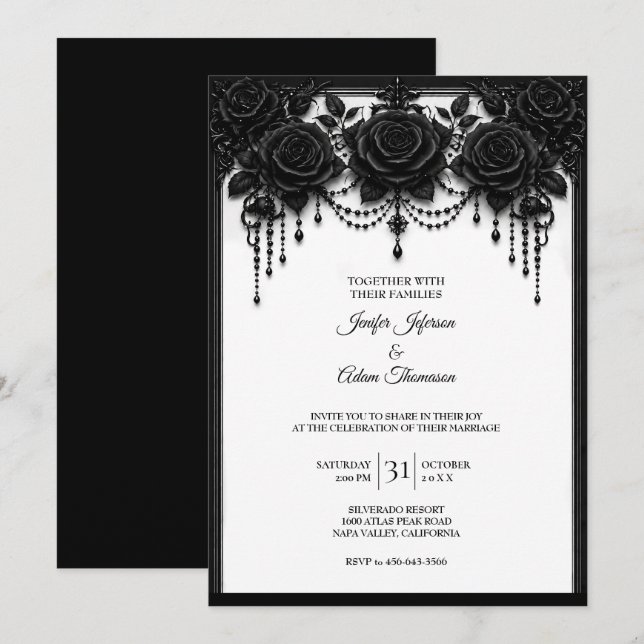 Black roses Wedding Invitation (Front/Back)