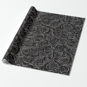 Black Roses Whimsigoth Dark Floral Pattern Gothic Wrapping Paper