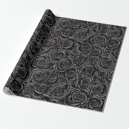 Black Roses Whimsigoth Dark Floral Pattern Gothic Wrapping Paper